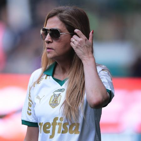 Leila Pereira, presidente do Palmeiras, no Allianz Parque para o jogo contra o São Paulo, pelo Brasileirão