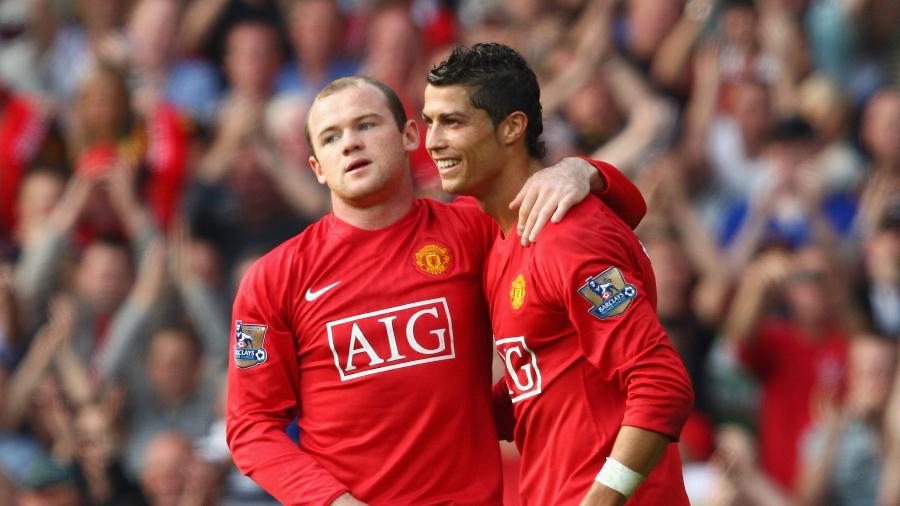Cristiano Ronaldo e Wayne Rooney comemoram gol juntos nos tempos de Manchester United - Clive Brunskill/Getty Images