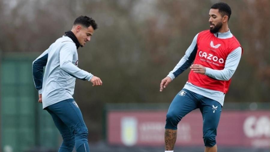 Philippe Coutinho e Douglas Luiz em treino do Aston Villa, da Inglaterra - Reprodução Twitter Aston Villa