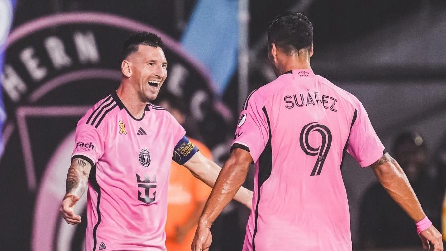 Messi e Suárez comemoram gol pelo Inter Miami Messi e Suárez comemoram gol pelo Inter Miami