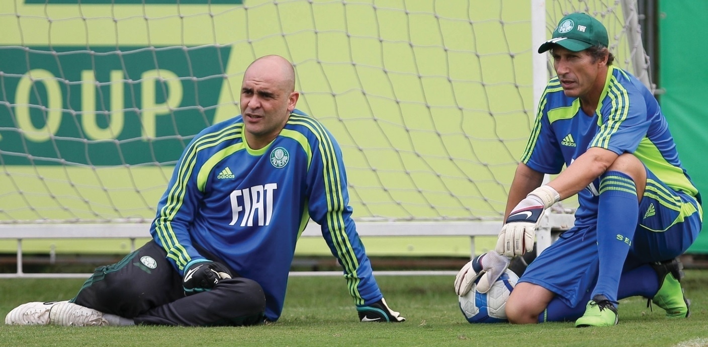 Marcos ao lado do preparador de goleiros Carlos Pracidelli, em treino do Palmeiras - Divulgação