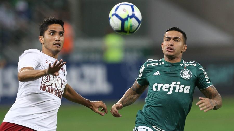 Igor Julião, do Fluminense, disputa lance com Dudu, do Palmeiras, no Brasileirão de 2018 - Cesar Greco/SE Palmeiras