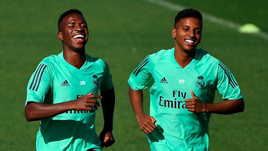 Vinícius Júnior e Rodrygo em treino do Real Madrid; dupla também está em alta no Fifa 22 - Getty Images