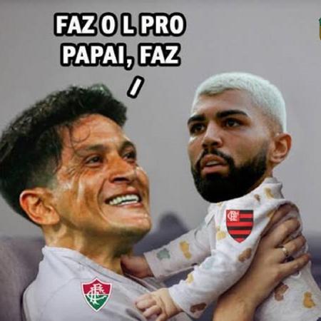 Meme de Germán Cano, do Fluminense, com Gabigol, do Flamengo - Reprodução/Twitter