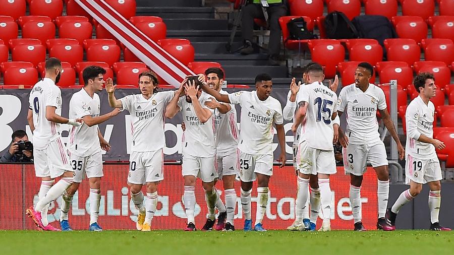 Real Madrid marca contra o Bilbao - ANDER GILLENEA / AFP
