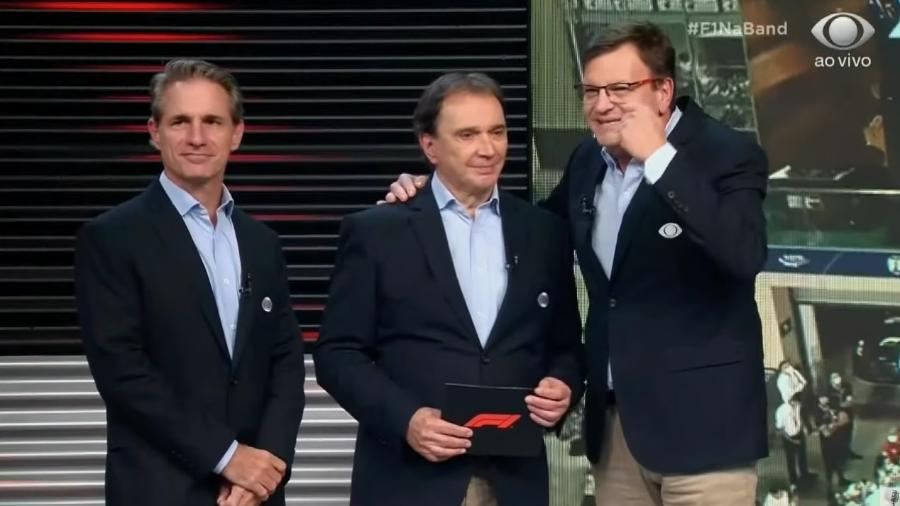 Felipe Giaffone, Reginaldo Leme e Sérgio Mauricio durante encerramento da Fórmula 1 de 2021 na Band - Reprodução/YouTube