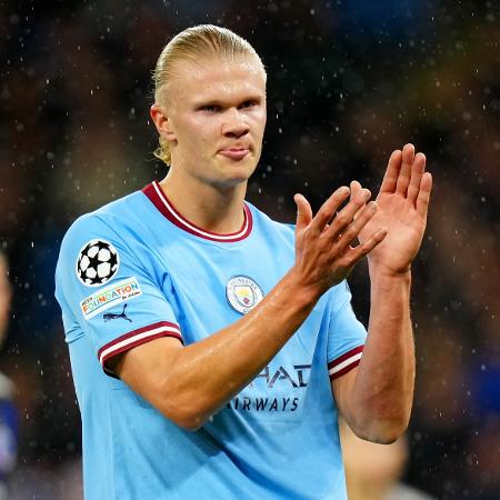 Haaland vibra durante Manchester City x Copenhagen, jogo da Champions League - Tom Flathers/Manchester City FC via Getty Images