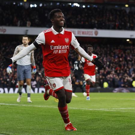 Nketiah, do Arsenal, comemora gol contra o West Ham pelo Campeonato Inglês - Reuters/Andrew Couldridge