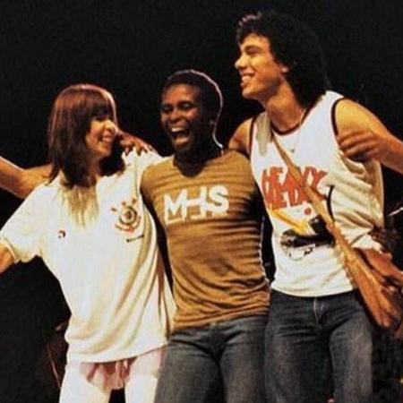 Sócrates, Rita Lee, Wladimir e Casagrande durante show nos anos 80 - Divulgação/Corinthians