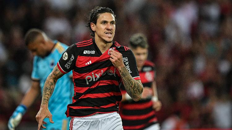 Pedro comemora gol que fez pelo Flamengo sobre o Cruzeiro