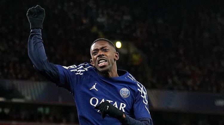 Dembélé comemora gol marcado pelo PSG contra o Liverpool na Champions Dembélé comemora gol marcado pelo PSG contra o Liverpool na Champions