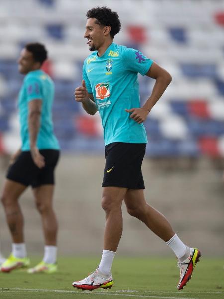 Marquinhos durante treino de hoje (9) da seleção brasileira no Estádio Romelio Martinez, em Barranquilla - Lucas Figueiredo/CBF