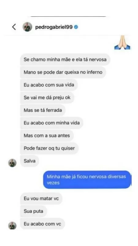 Pedrinho x Amanda: print de redes sociais. "Eu vou matar vc Sua puta" - Reprodução - Reprodução