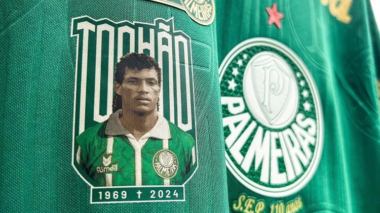 Patch em homenagem a Tonhão que o Palmeiras usou contra o Fortaleza