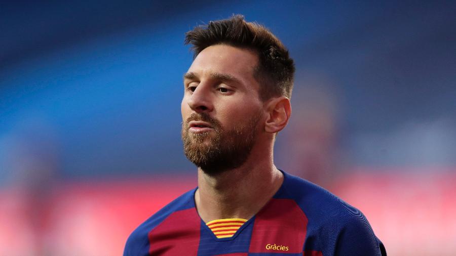 Lionel Messi durante Bayern 8 x 2 Barcelona em jogo da Liga dos Campeões 2019-20 - Manu Fernandez/Pool via Getty Images