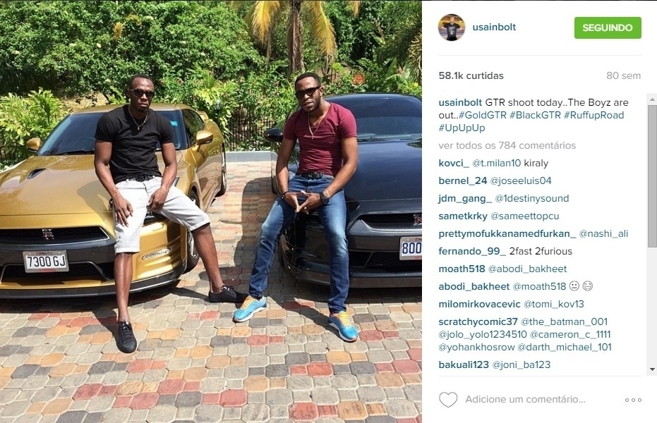 Usain Bolt também mostra seus carros no Instagram.
