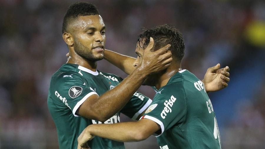 Borja comemora gol marcado por Scarpa na estreia do Palmeiras na Libertadores - Cesar Greco/Ag. Palmeiras/Divulgação