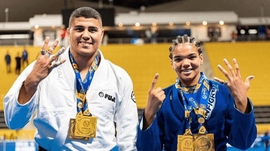 Victor Hugo Costa e Gabi Pessanha no Mundial de Jiu Jitsu - Reprodução/FloGrappling  