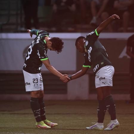 Raphael Veiga e Endrick, do Palmeiras, comemoram gol sobre a Ferroviária, pelo Paulista - Ettore Chiereguini/AGIF