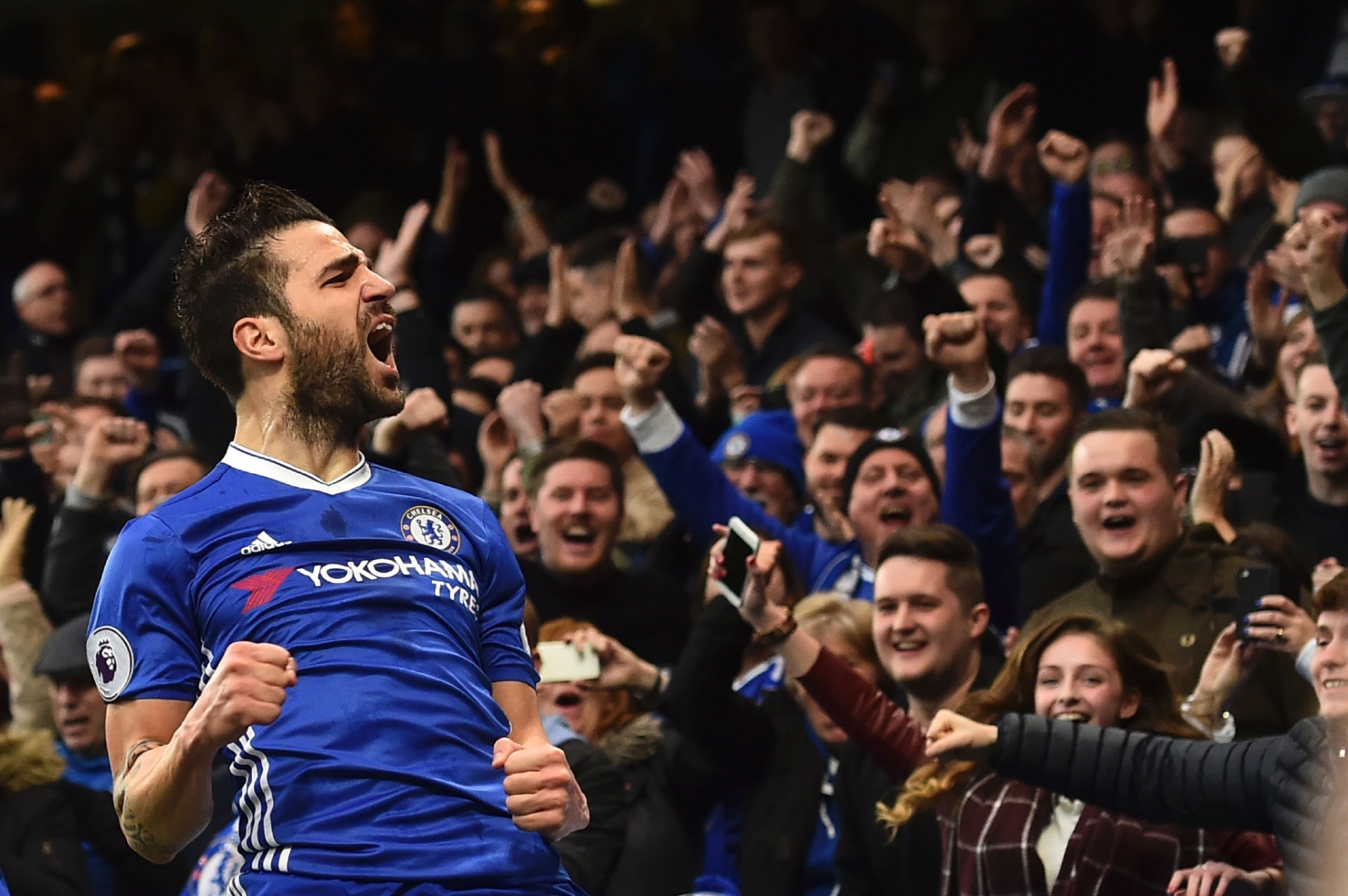 Cesc Fabregas vibra muito após abrir o placar para Chelsea contra o Swansea - GLYN KIRK/AFP