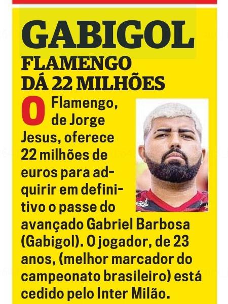 Jornal português coloca foto de sósia de Gabigol para estampar matéria sobre o atacante - Reprodução/Twitter