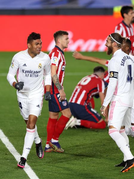 Casemiro comemora gol do Real Madrid contra o Atlético de Madri - Angel Martinez/Getty Images