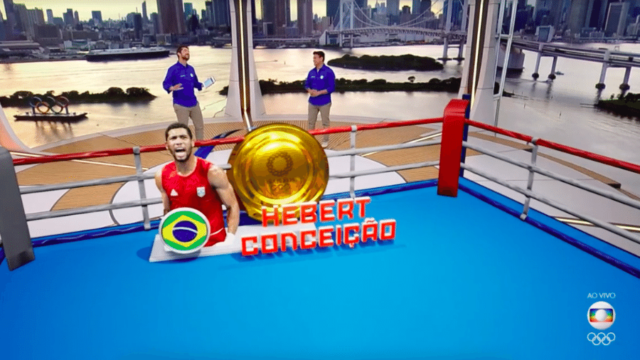 Felipe Andreoli e Popó durante a transmissão olímpica da TV Globo - Transmissão 