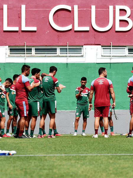 Elenco do Fluminense reunido durante o treinamento