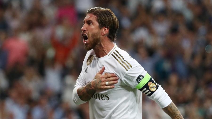 Sergio Ramos comemora gol do Real Madrid sobre o Club Brugge  - REUTERS/Jon Nazca