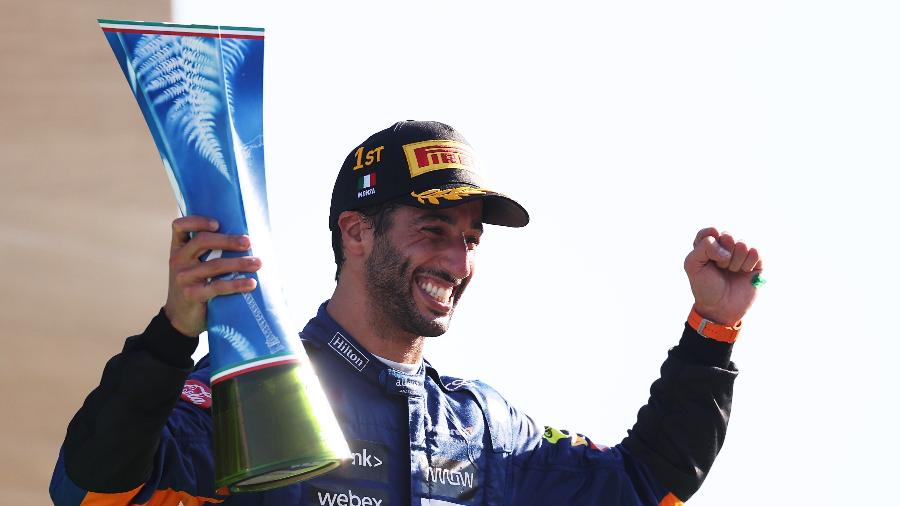 12.09.21 Danniel Ricciardo, da McLaren, celebra vitória no GP de Monza - Lars Baron/Getty Images