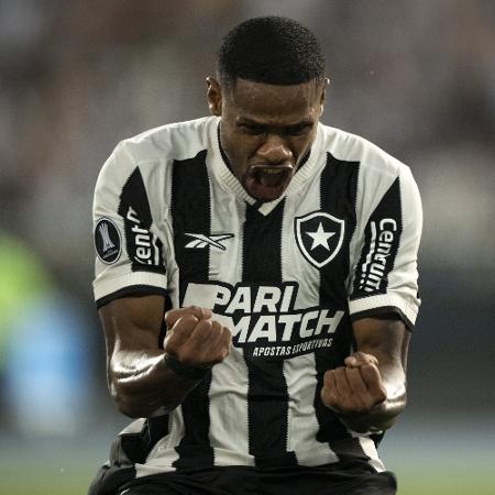 Júnior Santos comemora o segundo gol do Botafogo sobre a LDU, pela Libertadores