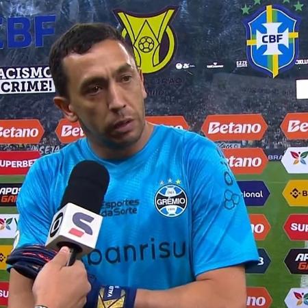 Marchesin, goleiro do Grêmio, durante entrevista ao Premiere em jogo contra o Corinthians