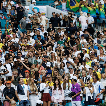 Torcida brasileira no jogo de João Fonseca pela 2ª rodada do Masters 1000 de Miami Torcida brasileira no jogo de João Fonseca pela 2ª rodada do Masters 1000 de Miami