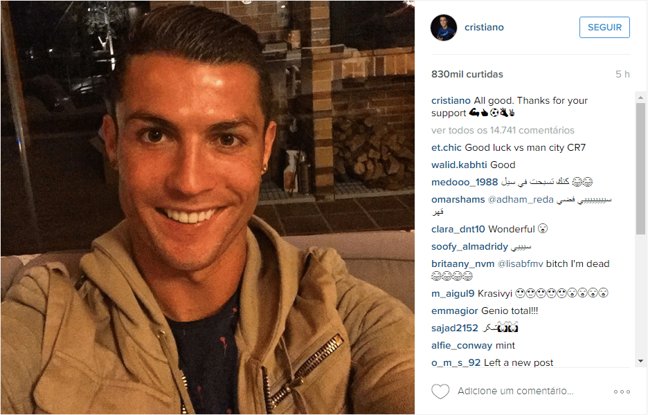 Cristiano Ronaldo acalma fãs no Instagram