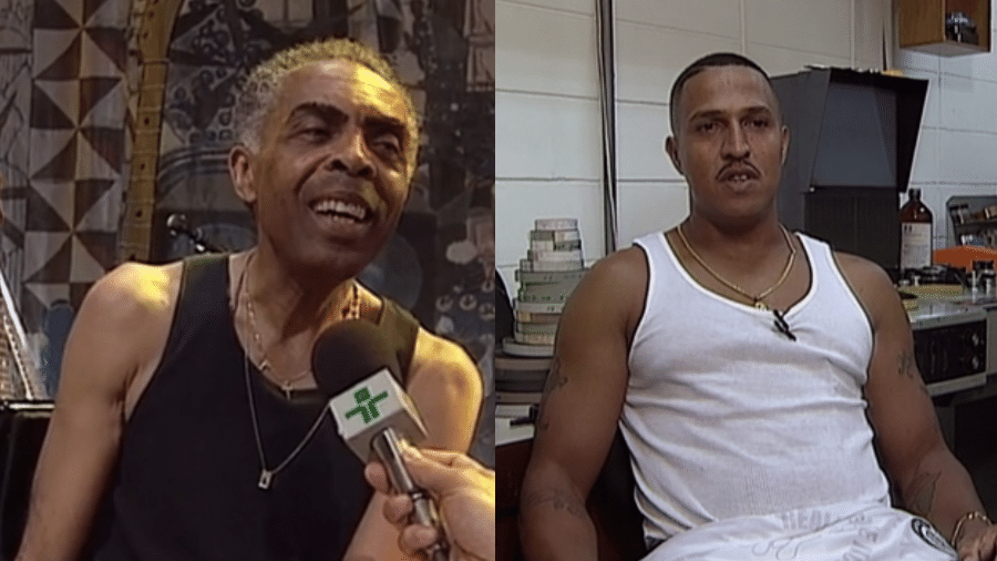 Gilberto Gil e Mano Brown, em imagens de arquivo que a Cultura usará no "Memória Esporte Clube" - Reprodução/TV Cultura