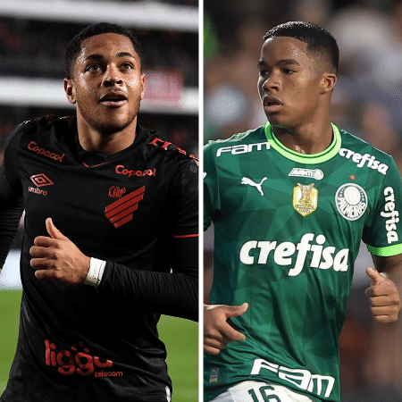 Os jovens atacantes Vítor Roque, do Athletico, e Endrick, do Palmeiras - Montagem/UOL
