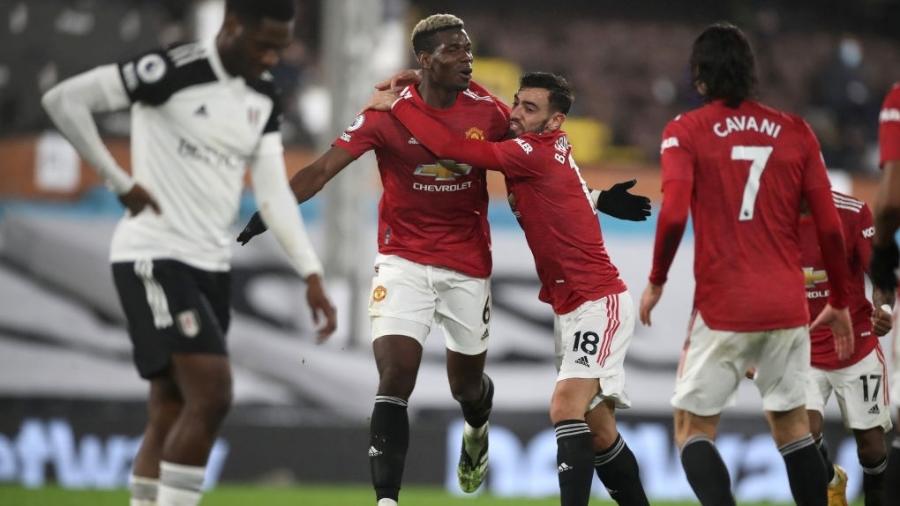 Manchester United comemora gol contra o Fulham, pelo Campeonato Inglês - Getty Images