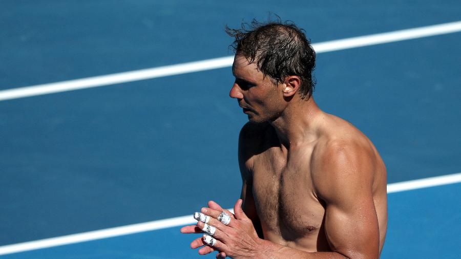 19.1.22 - Rafael Nadal celebra vitória contra o alemão Yannick Hanfmann na segunda rodada do Australia Open - LOREN ELLIOTT/REUTERS