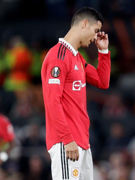 Cristiano Ronaldo lamenta durante partida do Manchester United - David S. Bustamante/Soccrates/Getty Images