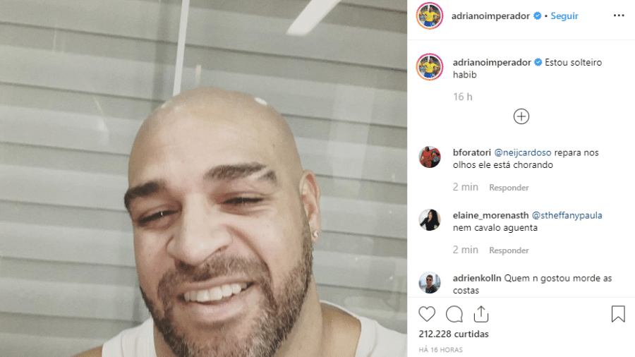 Adriano revela em seu perfil no Instagram que está solteiro novamente - Reprodução/Instagram