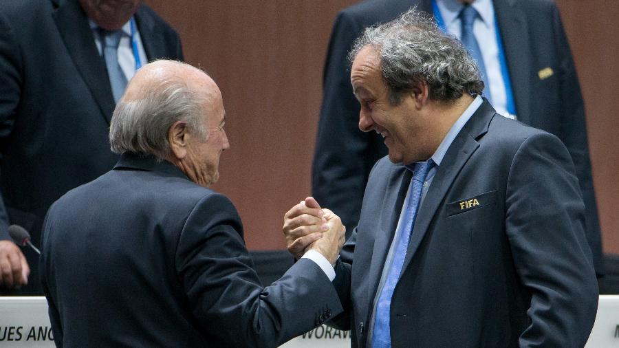 Joseph Blatter ao lado de Michel Platini durante 65° congresso da Fifa - Philipp Schmidli/Getty Images