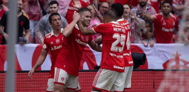 Jogadores do Inter comemoram gol marcado contra o Palmeiras na última rodada do Brasileirão 2022