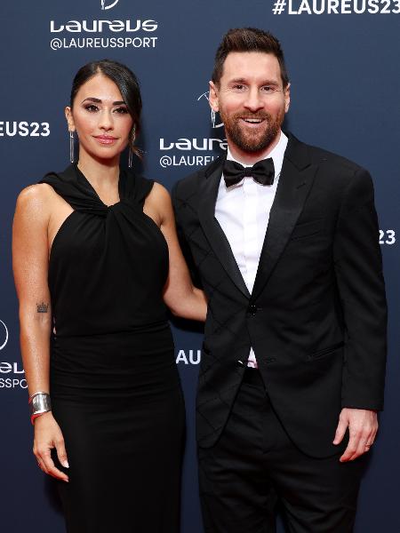  Lionel Messi, do PSG, com esposa Antonella Roccuzzo durante o Prêmio Laureus - Pascal Le Segretain/Getty Images for Laureus