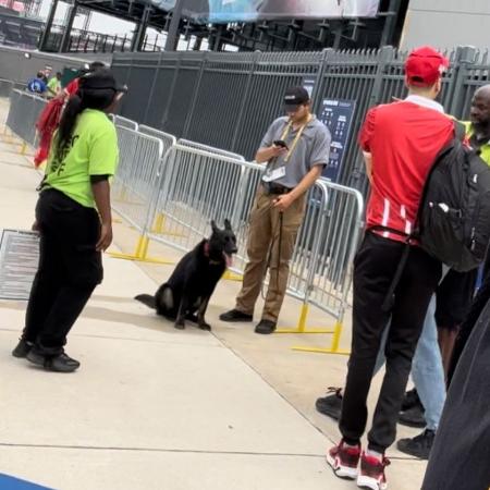 Cães farejadores na entrada dos torcedores na partida entre Manchester City e Wydad, na Filadélfia Cães farejadores na entrada dos torcedores na partida entre Manchester City e Wydad, na Filadélfia
