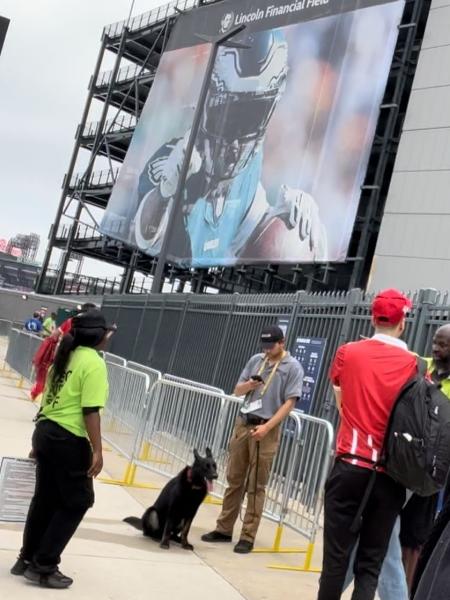 Entrada dos torcedores no Lincoln Financial Field conta com cães farejadores