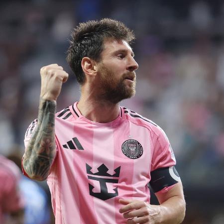 Messi comemora um de seus quatro gols em Inter Miami 7 x 1 Montréal, pela MLS