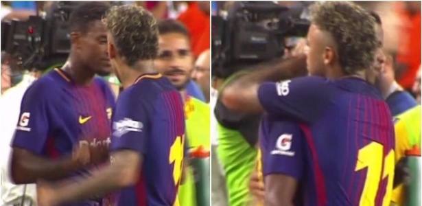 Neymar abraça Nelson Semedo, com quem havia discutido em treinamento do Barça - Reprodução/Mundo Deportivo