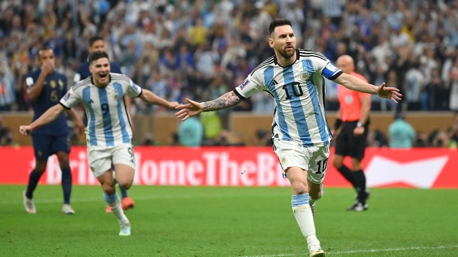 Messi comemora gol da Argentina na final da Copa do Mundo do Qatar, contra a França - Divulgação/Copa do Mundo da FIFA