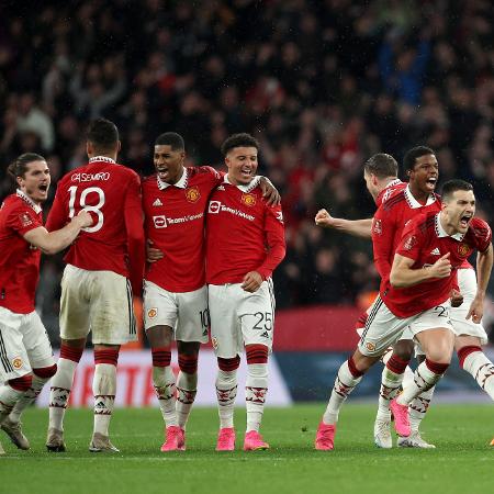 Jogadores do United comemoram a classificação para a final da Copa da Inglaterra -  Eddie Keogh - The FA/The FA via Getty Images