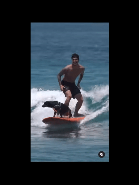 Gabriel Medina surfa com cachorro - Reprodução Web: // Instagram Gabriel Medina